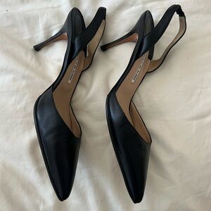 Black Leather Manolo Blahnik Carolyn Heel